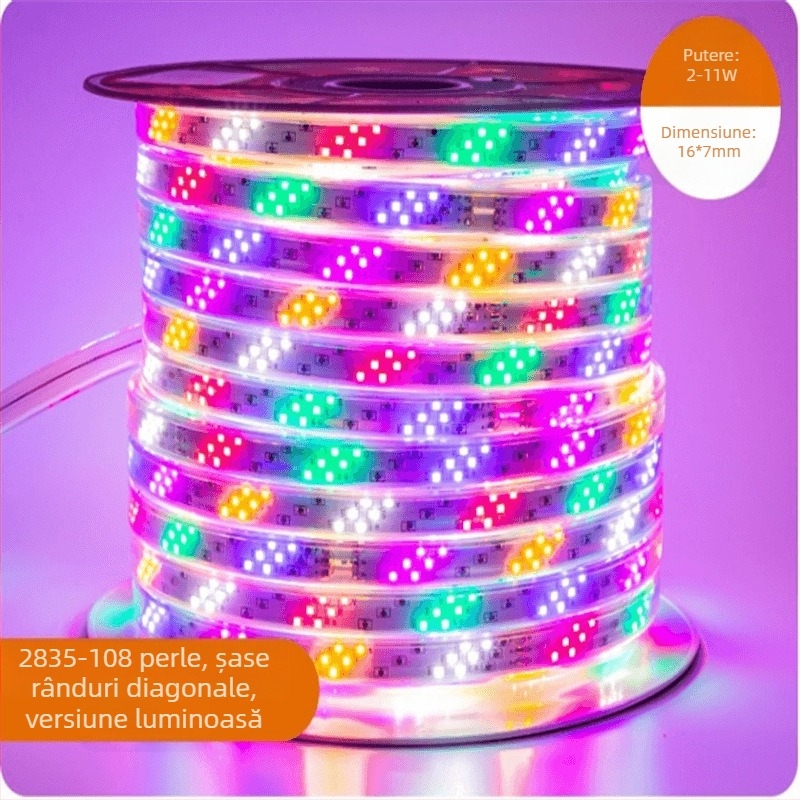 Bandă LED flexibilă din silicon RGB, 220V, luminozitate reglabilă pentru reclame în exterior