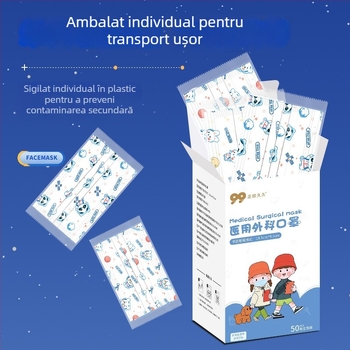 Mască chirurgicală medicală pentru copii, de unică folosință, cu model desen animat, ambalată individual, respirabilă, confortabilă pentru urechi