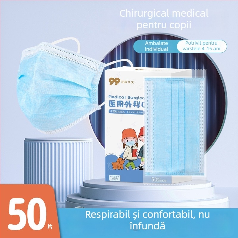 Mască chirurgicală medicală pentru copii, de unică folosință, cu model desen animat, ambalată individual, respirabilă, confortabilă pentru urechi