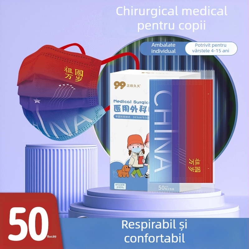 Mască chirurgicală medicală pentru copii, de unică folosință, cu model desen animat, ambalată individual, respirabilă, confortabilă pentru urechi