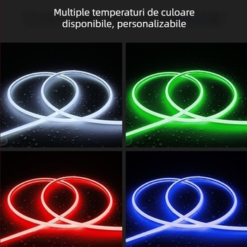 Bandă LED COB personalizată cu unghi de 270°, tip D din silicon flexibil, pentru dulapuri și baie, rezistentă la apă și ceață, 12V, 1000 mm, 480 LED, alb Cald, reglabilă