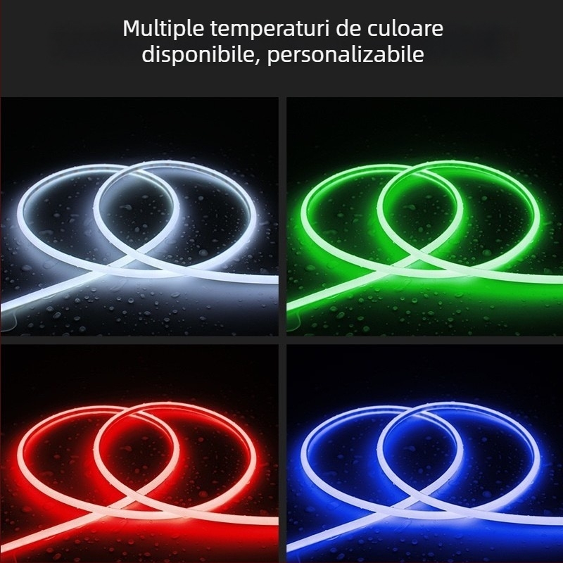 Bandă LED COB personalizată cu unghi de 270°, tip D din silicon flexibil, pentru dulapuri și baie, rezistentă la apă și ceață, 12V, 1000 mm, 480 LED, alb Cald, reglabilă