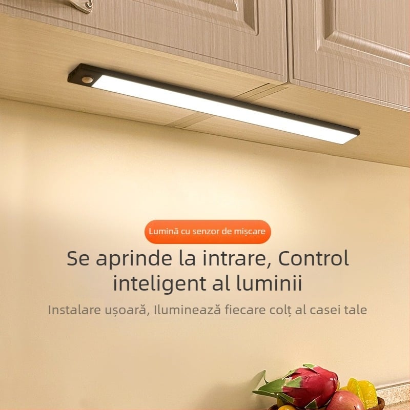Bandă LED inteligentă cu senzor de mișcare pentru dulapuri și garderobă, fără fir, alimentată cu baterii