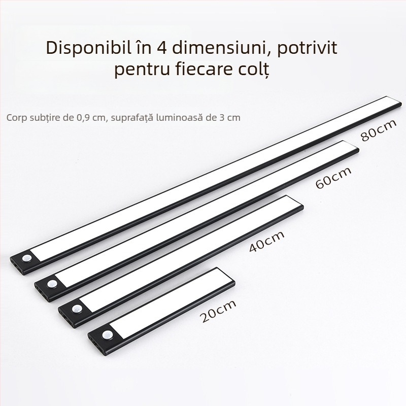 Bandă LED inteligentă cu senzor de mișcare pentru dulapuri și garderobă, fără fir, alimentată cu baterii