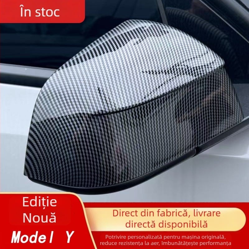 Capac protecție oglindă retrovizoare Tesla Model Y – textură fibră de carbon, ABS, carcasă YL