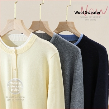 Pulover tricotat pentru femei, blocuri de culoare bleumarin, lavabil la mașină, 2026 primăvară - design nou, cardigan cu mâneci lungi