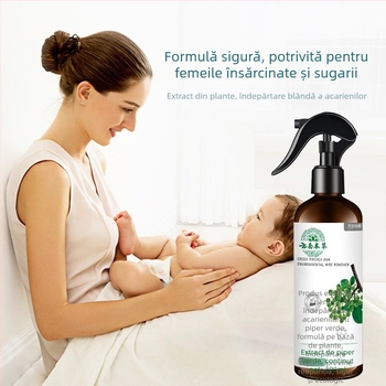 Spray de eliminare a acarienilor cu extract de piper verde, sigur pentru bebeluși, pentru uz casnic și lenjerie de pat în cămine, antibacterian, fără clătire