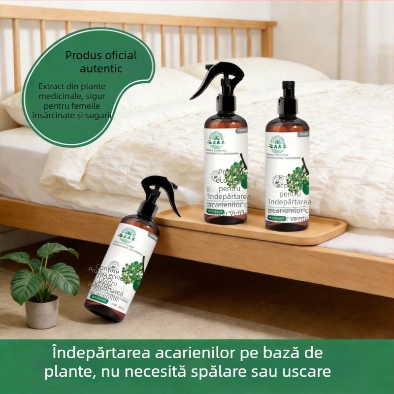 Spray de eliminare a acarienilor cu extract de piper verde, sigur pentru bebeluși, pentru uz casnic și lenjerie de pat în cămine, antibacterian, fără clătire