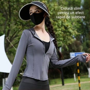 Cardigan de vară din ice silk, talie definită, protecție solară UPF50+, material ușor