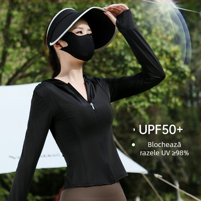 Cardigan de vară din ice silk, talie definită, protecție solară UPF50+, material ușor
