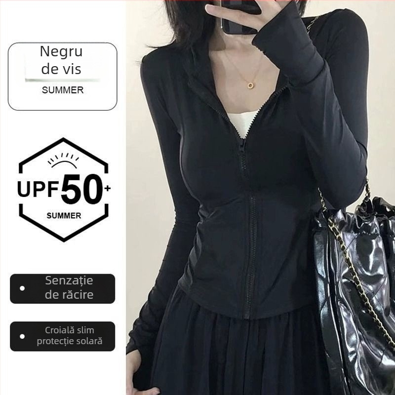 Cardigan de vară din ice silk, talie definită, protecție solară UPF50+, material ușor