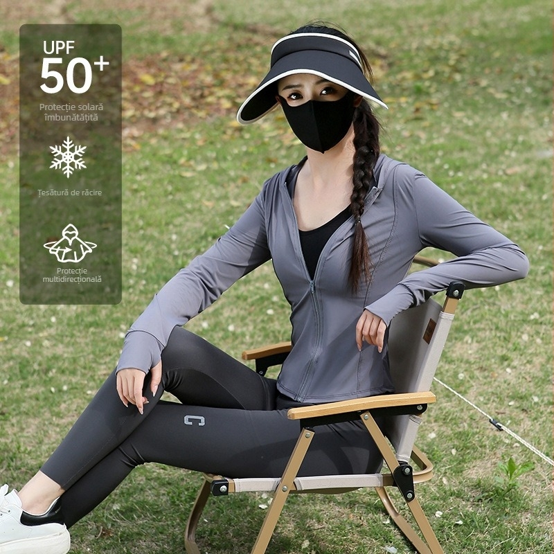 Cardigan de vară din ice silk, talie definită, protecție solară UPF50+, material ușor