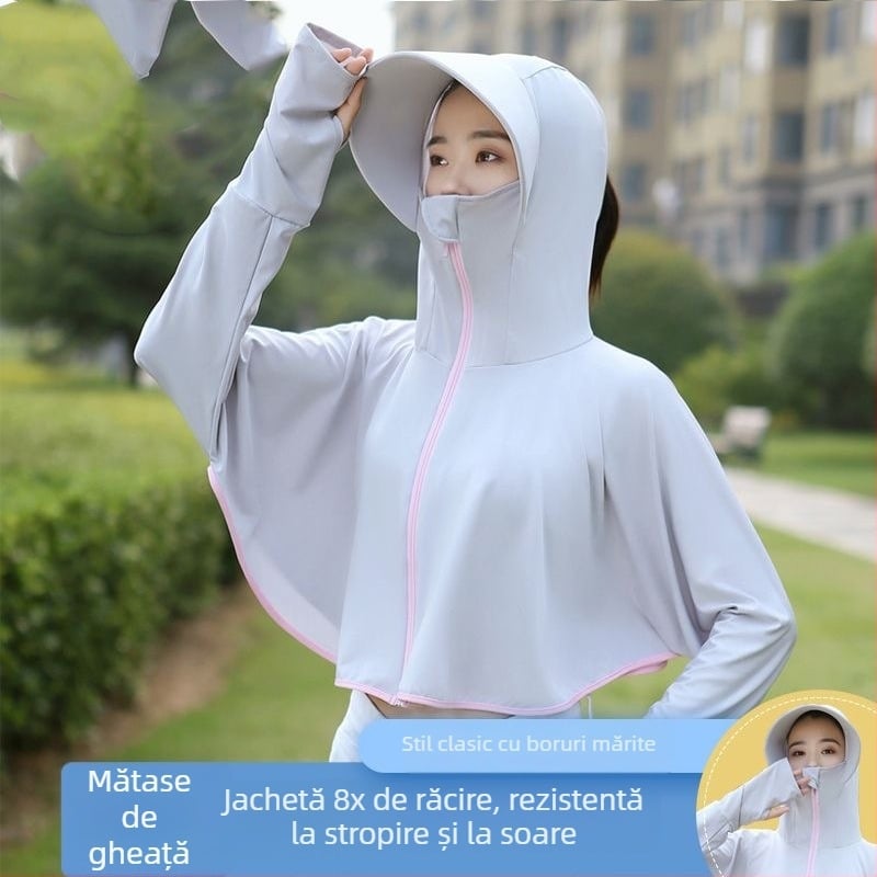 Pelerină Ice Silk pentru protecție solară, femei, vară 2023, protecție UV, activități în aer liber, mărime mare, cu boruri late