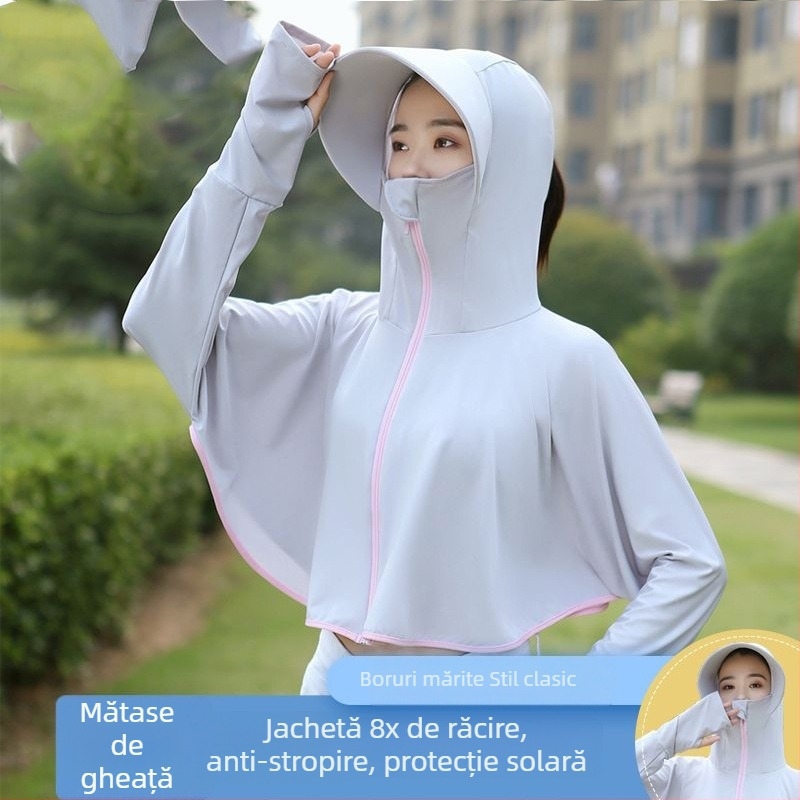 Pelerină Ice Silk pentru protecție solară, femei, vară 2023, protecție UV, activități în aer liber, mărime mare, cu boruri late