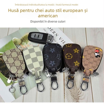 Husă universală pentru cheie auto, PU piele, căptușeală microfibră, stil urban minimalist