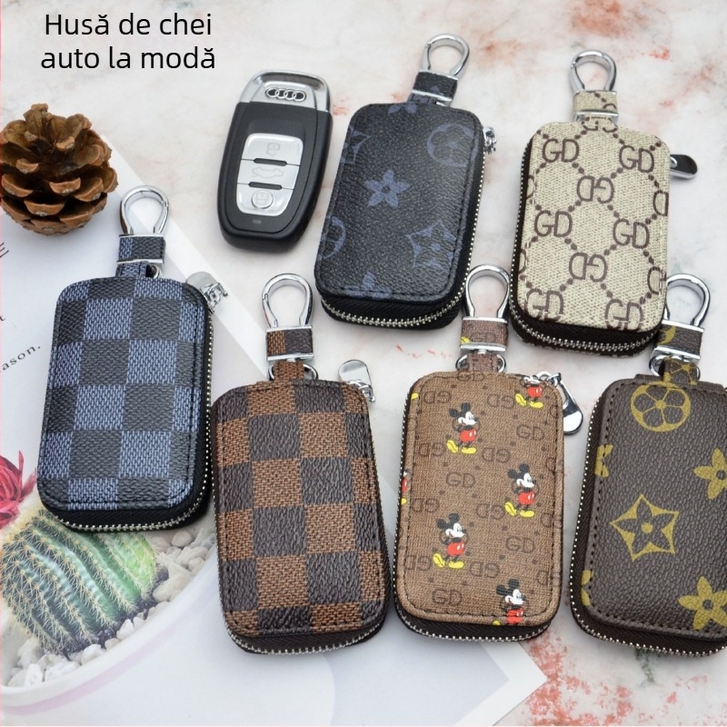 Husă universală pentru cheie auto, PU piele, căptușeală microfibră, stil urban minimalist
