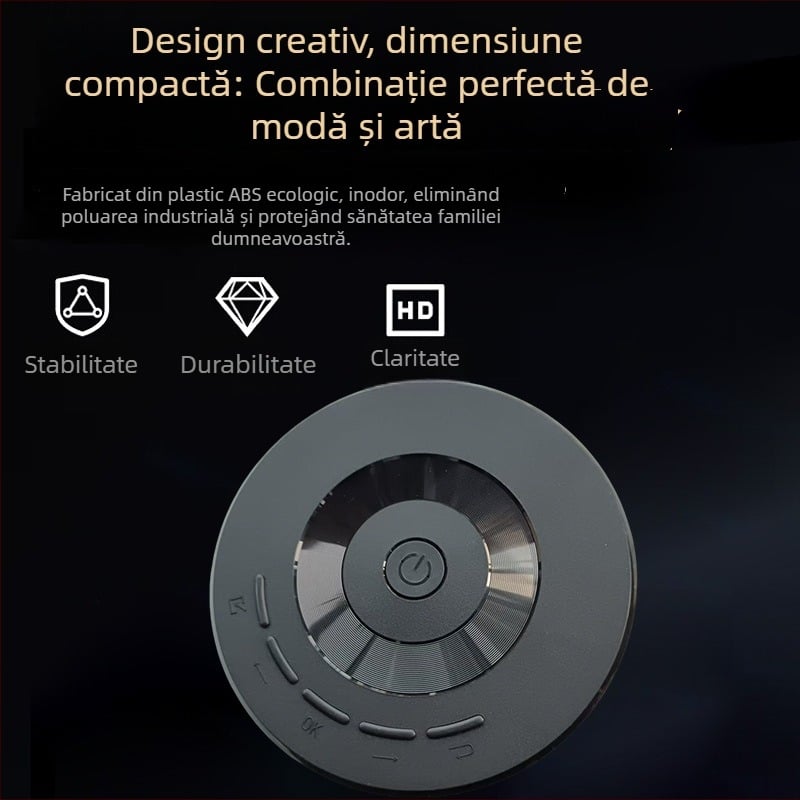 Proiector circular compact cu oglindire a ecranului prin cablu, compatibil Android și iPhone, redare MP4 prin USB, 1080p