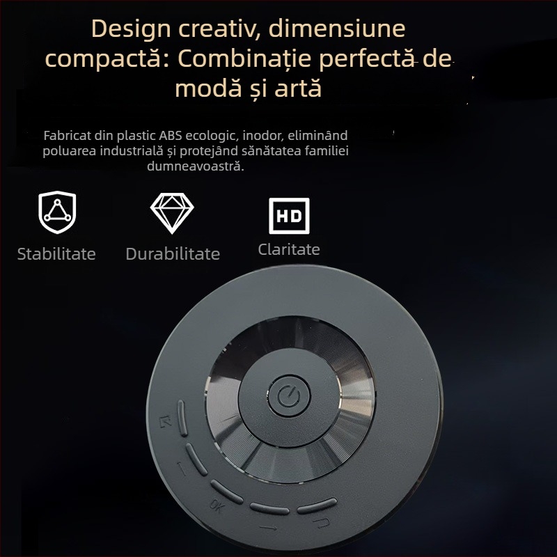 Proiector circular compact cu oglindire a ecranului prin cablu, compatibil Android și iPhone, redare MP4 prin USB, 1080p