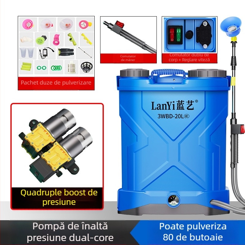 Blue Art DZL stropitor cu baterie de litiu, rucsac, inteligent, reîncărcabil pentru protecția plantelor