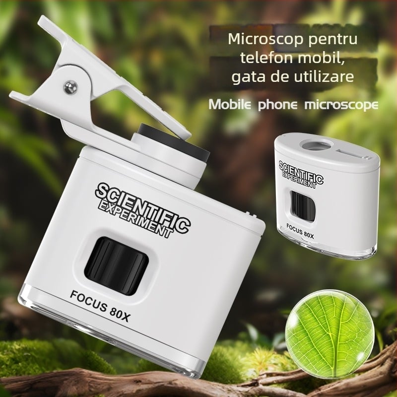 Mini microscop portabil, cu clips pentru telefon pentru fotografii HD — Jucărie științifică educativă