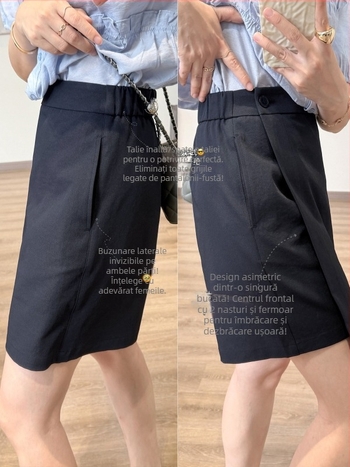 Pantalon-fustă în straturi, acoperire a burții, croială elegantă în formă de A, lungime capri, rezistent la cute, ușor elastic