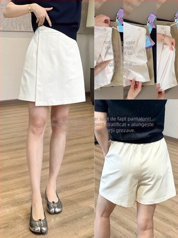 Pantalon-fustă în straturi, acoperire a burții, croială elegantă în formă de A, lungime capri, rezistent la cute, ușor elastic