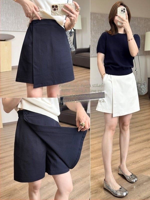Pantalon-fustă în straturi, acoperire a burții, croială elegantă în formă de A, lungime capri, rezistent la cute, ușor elastic