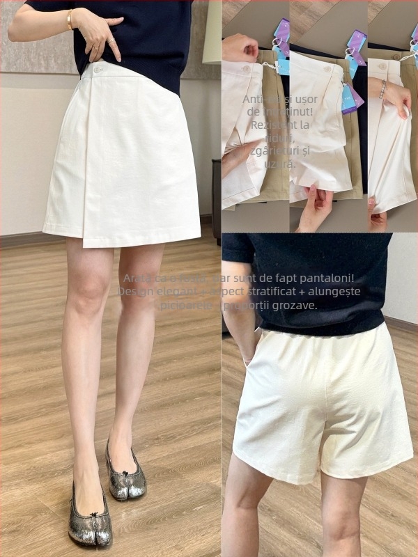 Pantalon-fustă în straturi, acoperire a burții, croială elegantă în formă de A, lungime capri, rezistent la cute, ușor elastic