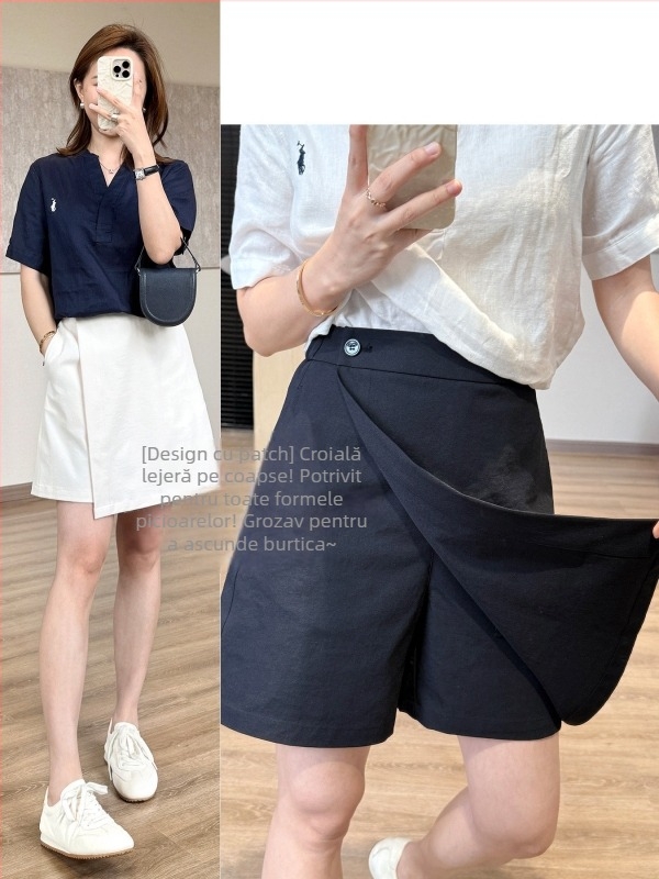 Pantalon-fustă în straturi, acoperire a burții, croială elegantă în formă de A, lungime capri, rezistent la cute, ușor elastic