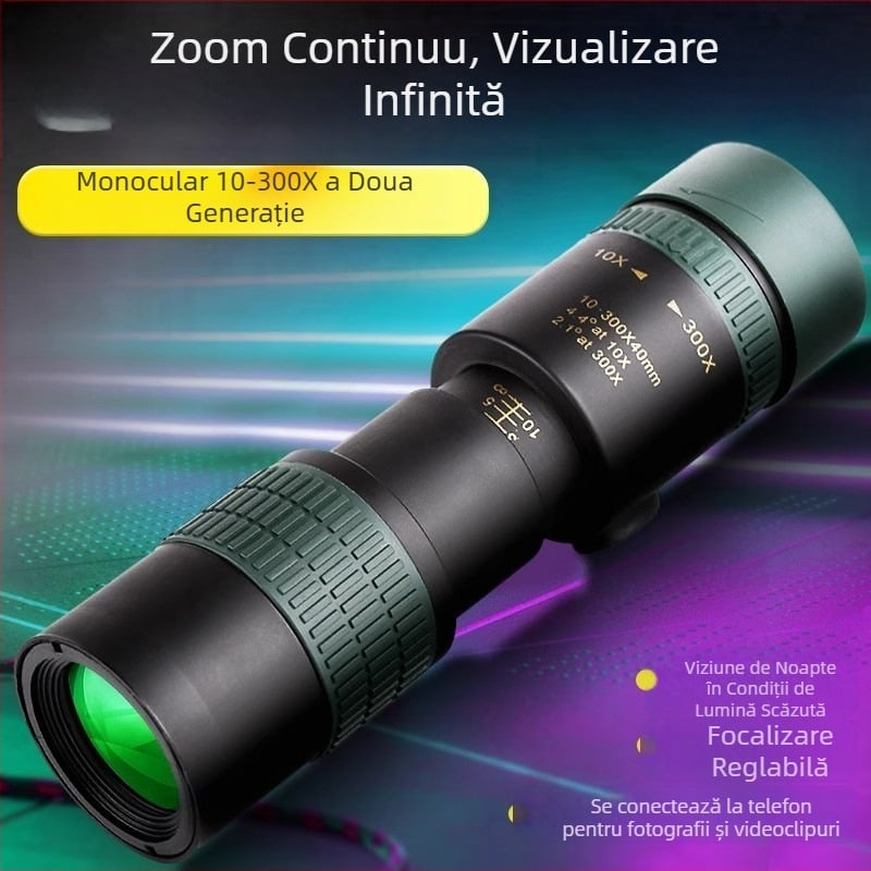 Monocular optic cu zoom profesional, HD, vizionare nocturnă în condiții de iluminare redusă, portabil pentru călătorii și fotografiere