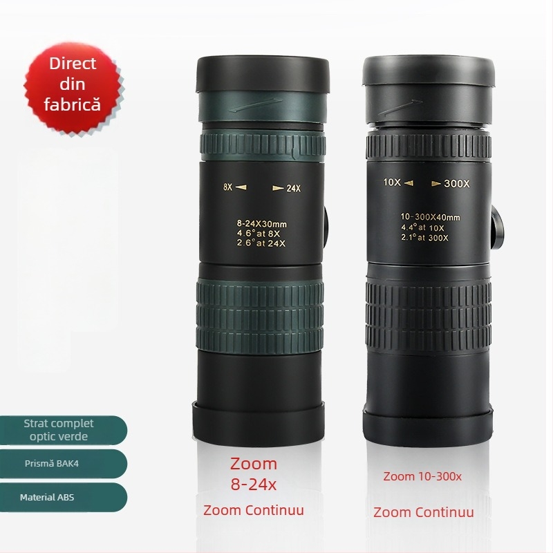 Telescop monocular 10-300x40 cu zoom continuu pentru fotografiere cu telefonul, retractabil, teleobiectiv exterior
