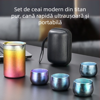 Set de ceai din titan pur pentru călătorii, portabil, infuzor cu două straturi, set de ceai pentru exterior, personalizare a logo-ului