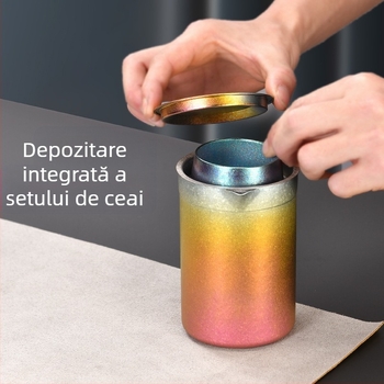 Set de ceai din titan pur pentru călătorii, portabil, infuzor cu două straturi, set de ceai pentru exterior, personalizare a logo-ului