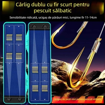 Set de 40 de cârlige dublate Toray, cu fir scurt, legate manual, cu manșete aurii, cu vârfuri cu dinți pentru prevenirea încâlcirii