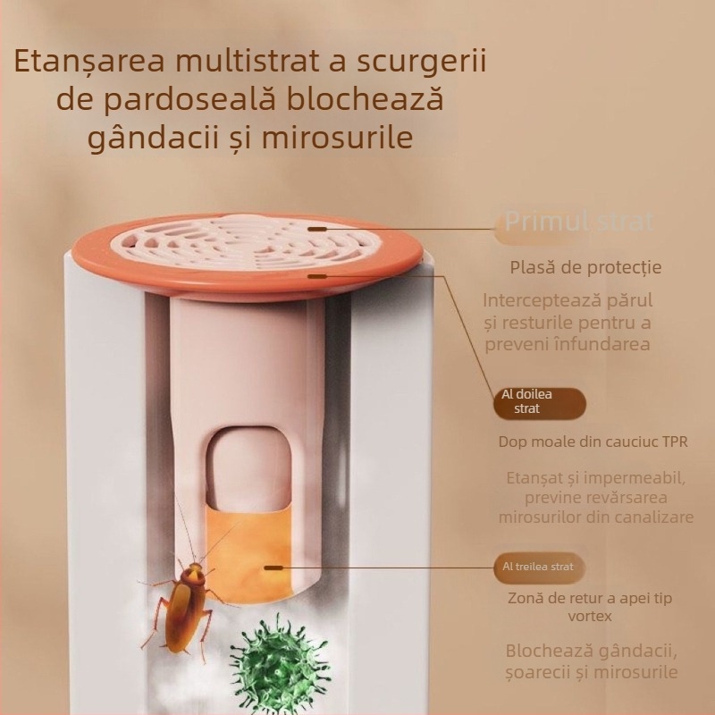 Capac de podea pentru canalizarea din baie, în formă de glonț, filtr anti-miros și anti-insecte