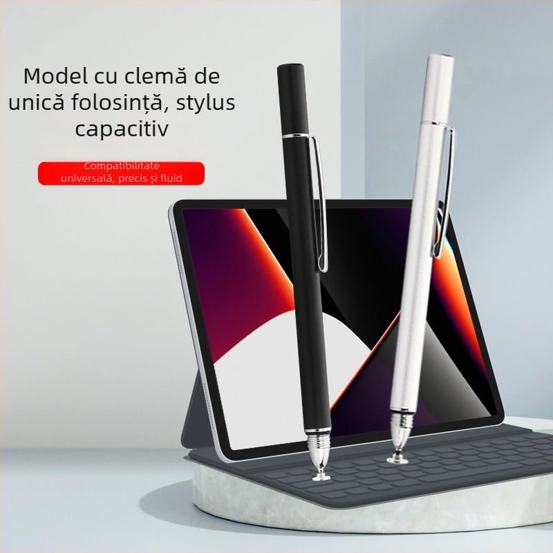 Stylus capacitiv cu clipuri și cap de ventuză, corp metalic, compatibil cu telefoane și tablete