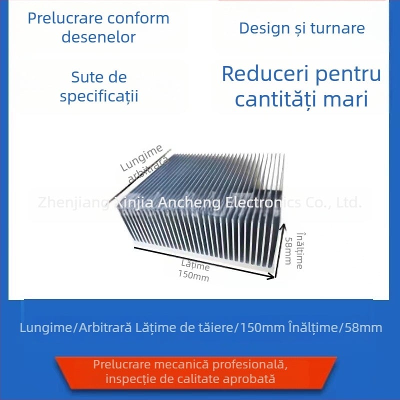 Radiator de răcire din aluminiu, profil din aluminiu 6063, aripioare cu densitate mare, 150 × 58 mm