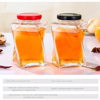 Sticlă de depozitare din sticlă, 500 ml, pentru miere, gem, nuci și cereale
