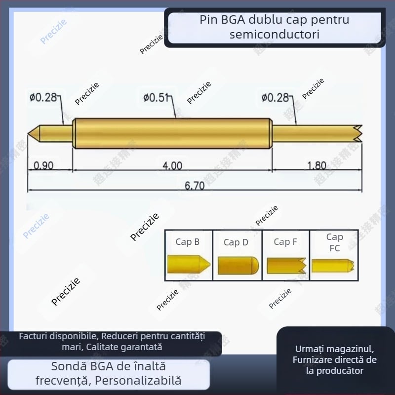 Sondă cu vârf dublu, seria BGA051, sondă de test pentru cip, contact cu arc, sondă semiconductoră, sondă de înaltă frecvență