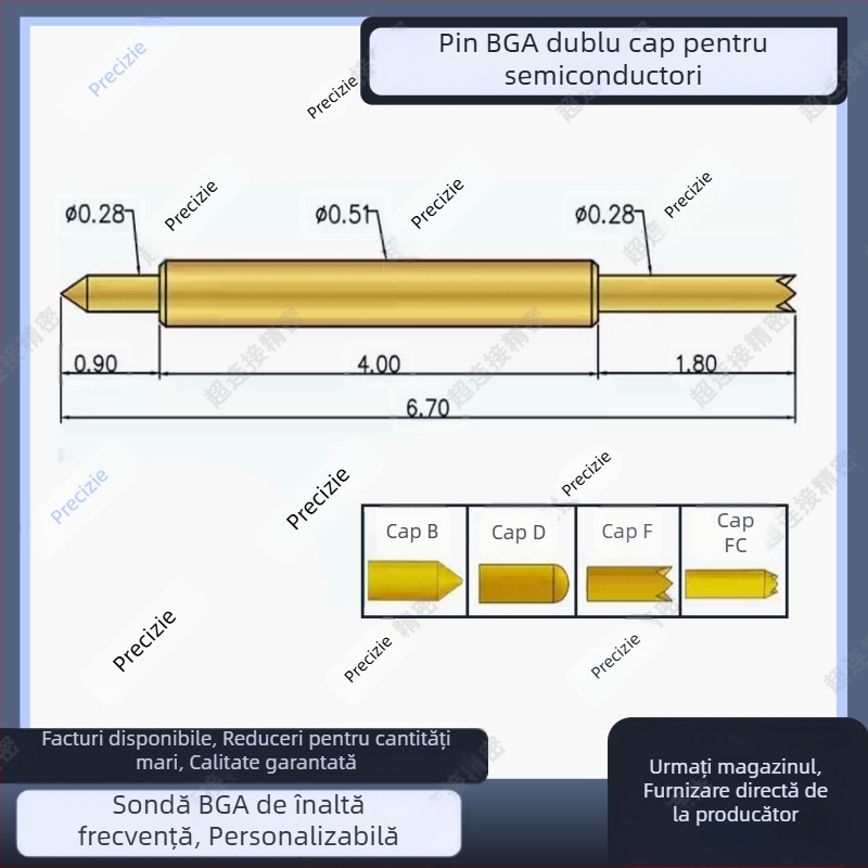 Sondă cu vârf dublu, seria BGA051, sondă de test pentru cip, contact cu arc, sondă semiconductoră, sondă de înaltă frecvență