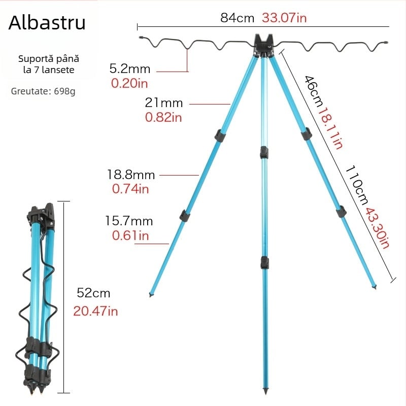 Suport portabil pentru undițe de pescuit în aer liber, braț telescopic de aruncare, stâlp de sol din aliaj de aluminiu