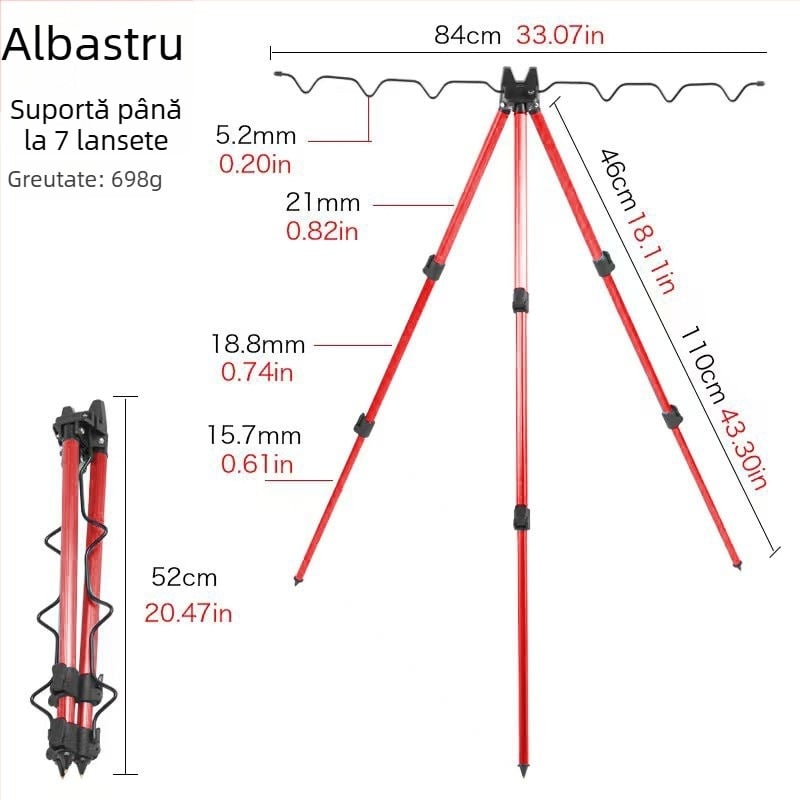 Suport portabil pentru undițe de pescuit în aer liber, braț telescopic de aruncare, stâlp de sol din aliaj de aluminiu