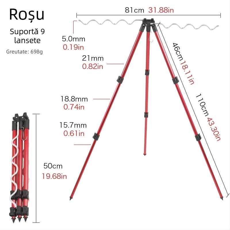 Suport portabil pentru undițe de pescuit în aer liber, braț telescopic de aruncare, stâlp de sol din aliaj de aluminiu