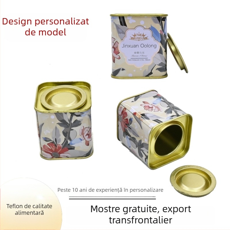 Cutie pătrată din tablă pentru ceai, ambalaj metalic etanș