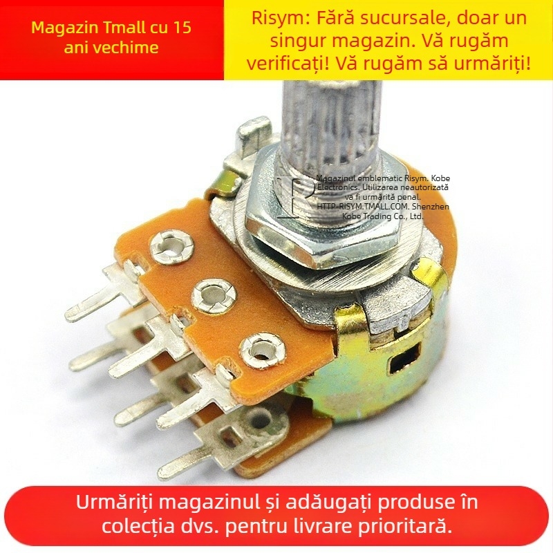 Risym Potențiometru dublu B10K WH148 pentru amplificator, reglaj volum, ax 6 pini, 15 mm lungime (2 buc.)