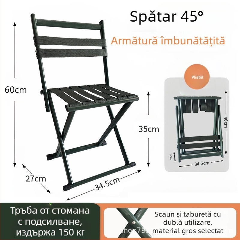 Scaun portabil de pescuit fără spate, taburet pliabil compact pentru exterior, cu suport pentru accesorii