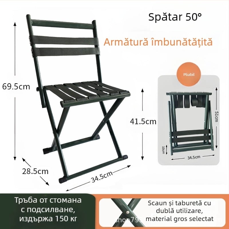 Scaun portabil de pescuit fără spate, taburet pliabil compact pentru exterior, cu suport pentru accesorii