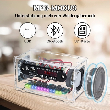 Kit boxă Bluetooth cu radio FM, audio cu slot pentru card, LED indicator de nivel activat vocal, carcase acrilice