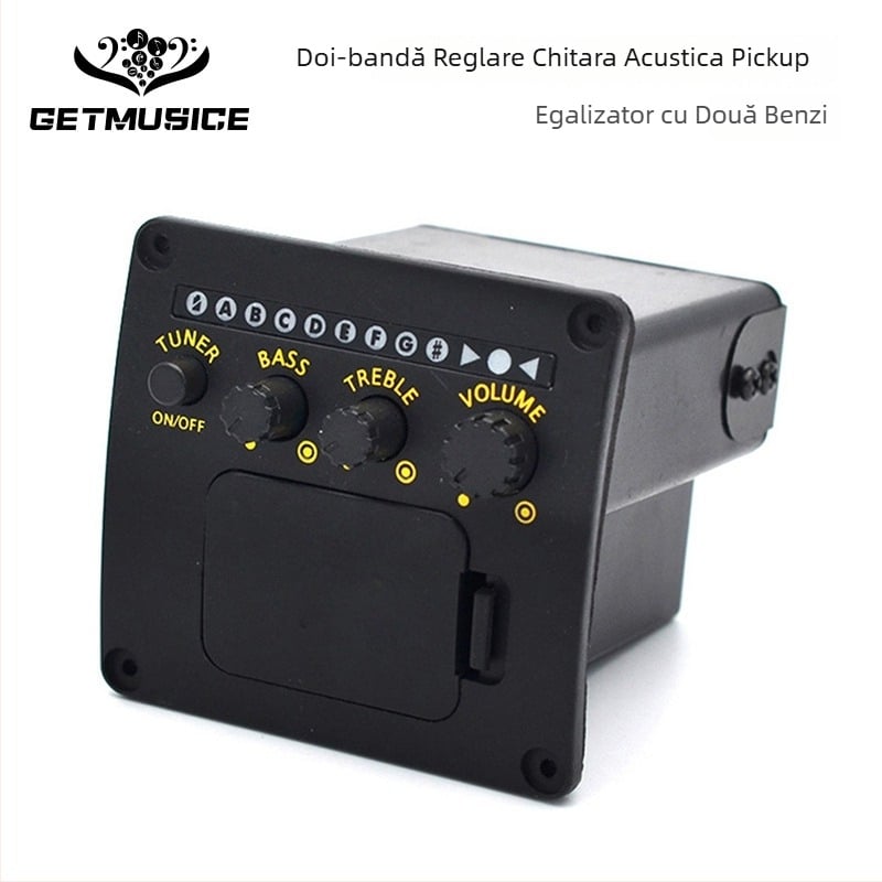 Pickup pentru chitară electroacustică, cu EQ și tuner LED, negru