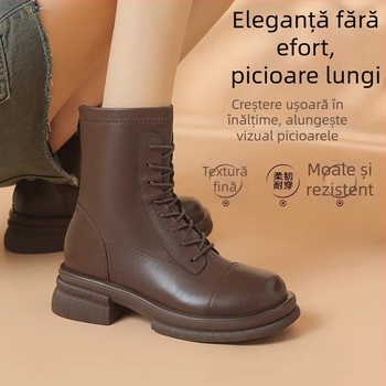 Botine Martin pentru femei, toc gros și talpă groasă, stil britanic, botine elegante, confortabile și versatile pentru toamnă-iarnă.